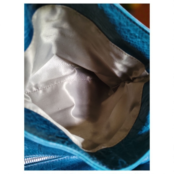 Vtg Francesco Biasia Teal Leather Hand Bag Purse Flap Lock Silver Hardware Italy - Picture 9 of 15